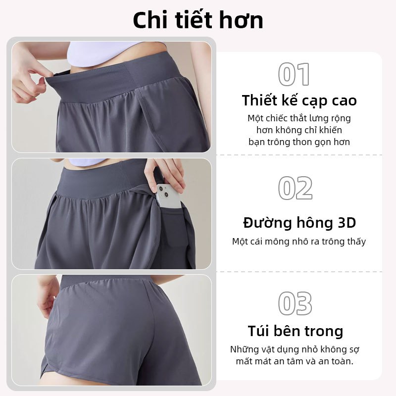 FUYOGI quần Short Thể Thao Nữ Giả Hai Miếng Độ Đàn Hồi Nhanh Khô Túi Bên Pilates Yoga quần chạy bộ