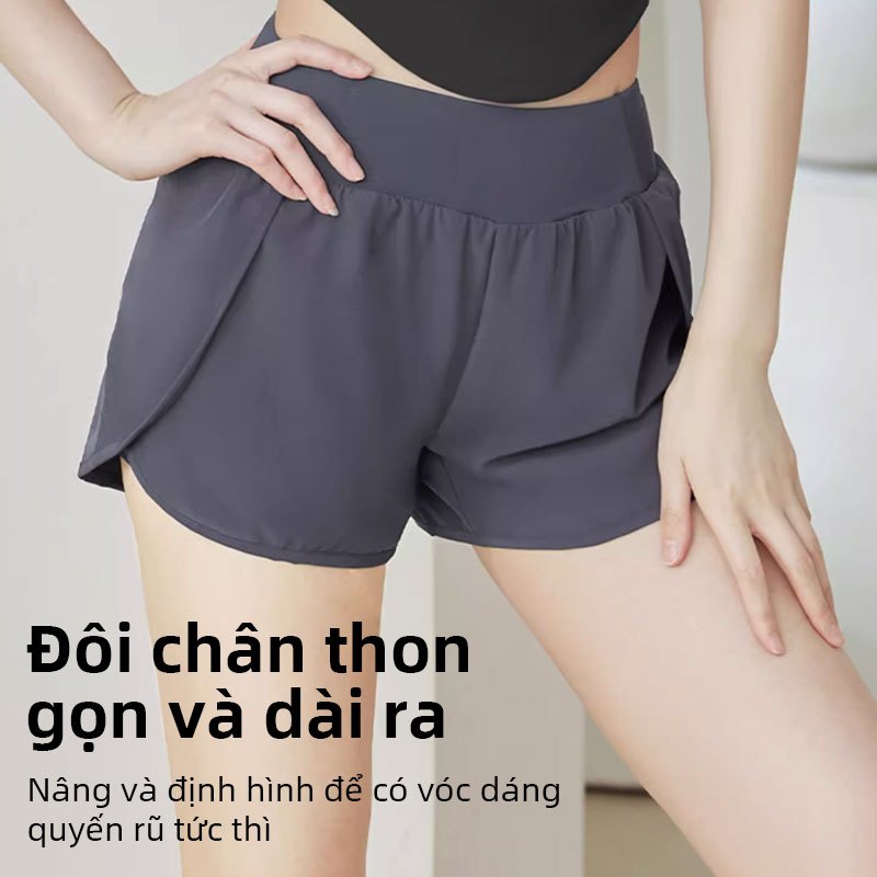 FUYOGI quần Short Thể Thao Nữ Giả Hai Miếng Độ Đàn Hồi Nhanh Khô Túi Bên Pilates Yoga quần chạy bộ
