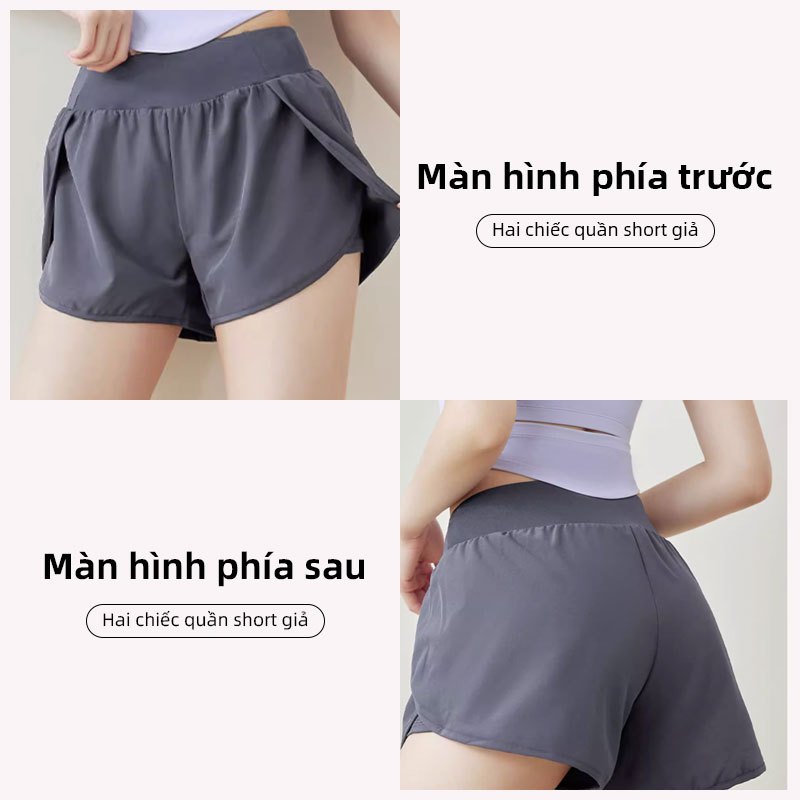 FUYOGI quần Short Thể Thao Nữ Giả Hai Miếng Độ Đàn Hồi Nhanh Khô Túi Bên Pilates Yoga quần chạy bộ