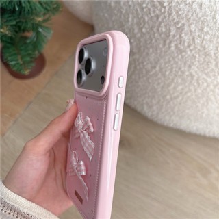 Ốp điện thoại PU materia họa tiết nơ ba chiều cho iphone 17 pro max 16 pro max