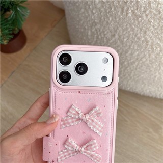 Ốp điện thoại PU materia họa tiết nơ ba chiều cho iphone 17 pro max 16 pro max