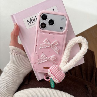 Ốp điện thoại PU materia họa tiết nơ ba chiều cho iphone 17 pro max 16 pro max
