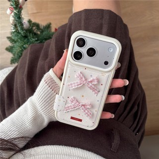 Ốp điện thoại PU materia họa tiết nơ ba chiều cho iphone 17 pro max 16 pro max