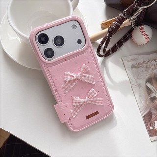 Ốp điện thoại PU materia họa tiết nơ ba chiều cho iphone 17 pro max 16 pro max