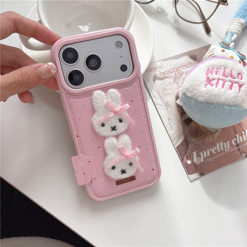 Ốp điện thoại PU materia họa tiết trái cây thỏ ba chiều cho iphone 17 pro max 16 pro max