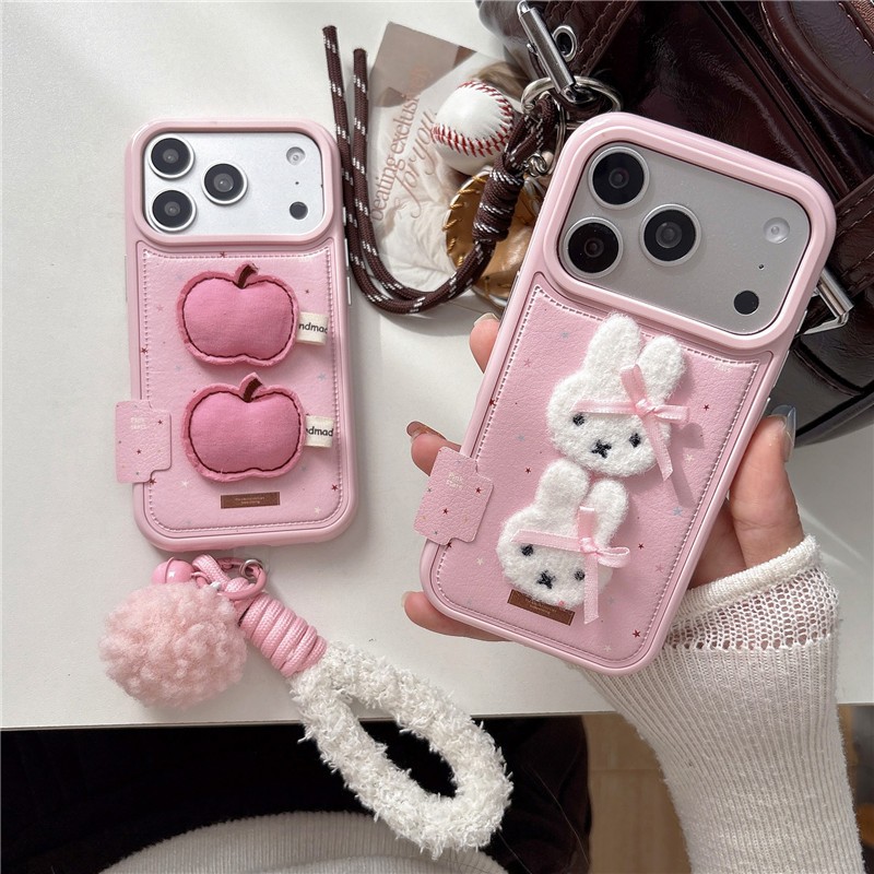 Ốp điện thoại PU materia họa tiết trái cây thỏ ba chiều cho iphone 17 pro max 16 pro max