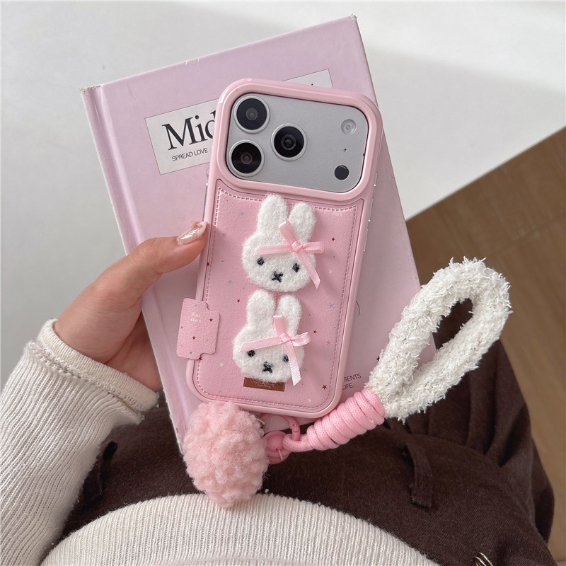 Ốp điện thoại PU materia họa tiết trái cây thỏ ba chiều cho iphone 17 pro max 16 pro max