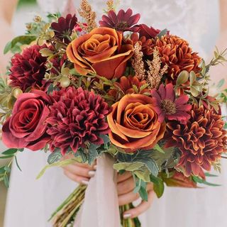 Hoa Giả Trang Trí Phòng Khách Bó Hoa Lụa Cao Cấp Vintage Decor Nhà Cửa Cầm Tay Cô Dâu Chụp Ảnh Cưới Hoa Hồng Cúc Mẫu Đơn Giả Giống Thật Phong Cách Bắc Âu Đạo Cụ Studio Bền Đẹp Màu Cam Cháy Pastel Sang Trọng
