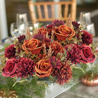 Hoa Giả Trang Trí Phòng Khách Bó Hoa Lụa Cao Cấp Vintage Decor Nhà Cửa Cầm Tay Cô Dâu Chụp Ảnh Cưới Hoa Hồng Cúc Mẫu Đơn Giả Giống Thật Phong Cách Bắc Âu Đạo Cụ Studio Bền Đẹp Màu Cam Cháy Pastel Sang Trọng