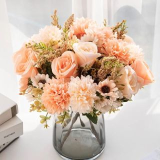 Hoa Giả Trang Trí Phòng Khách Bó Hoa Lụa Cao Cấp Vintage Decor Nhà Cửa Cầm Tay Cô Dâu Chụp Ảnh Cưới Hoa Hồng Cúc Mẫu Đơn Giả Giống Thật Phong Cách Bắc Âu Đạo Cụ Studio Bền Đẹp Màu Cam Cháy Pastel Sang Trọng