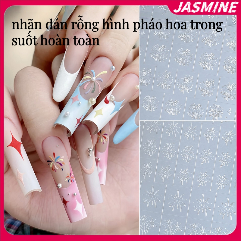 JASMINE Hoàn Toàn Trong Suốt Rỗng Pháo Hoa Dán Móng Tay Tranh Stencil Cây Giáng Sinh Họa Tiết Bông Tuyết Mẫu Patting Dính Phụ Trợ Dụng Cụ JASMINE