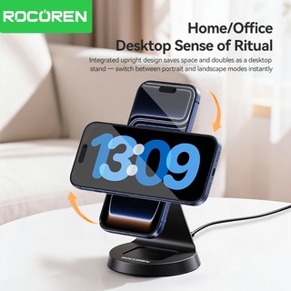 Rocoren Bộ sạc không dây từ tính 3 trong 1 Giá đỡ máy tính để bàn Trạm sạc nhanh 15W cho iPhone 17 16 Pro Max Air iWatch