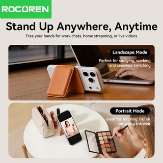 Rocoren Gấp Từ Tính Cho Điện Thoại Lưng Thẻ Ví Da Đứng Cho iPhone 17 16 15 Pro Max
