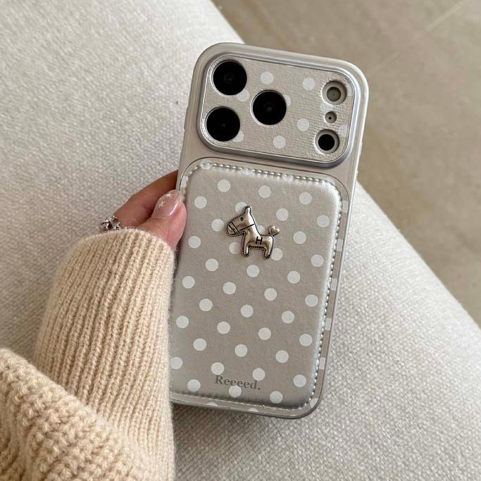 17ProMax Ốp điện thoại PU bạc ngựa 3D dễ thương tương thích cho IPhone 16ProMax 15ProMax 13 14ProMax