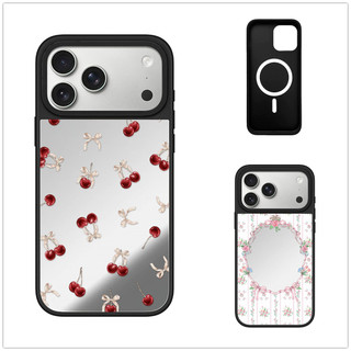 Từ Tính Không Dây Cho iPhone 17 16 15 14 13 Pro Max Plus Cherry Fruit Black Edge Ốp điện thoại Cứng