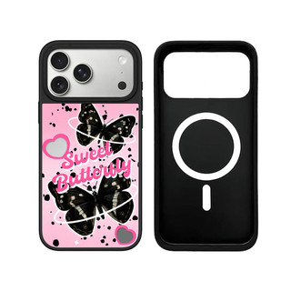Từ Tính Không Dây Cho iPhone 17 16 15 14 13 Pro Max Plus Cherry Fruit Black Edge Ốp điện thoại Cứng