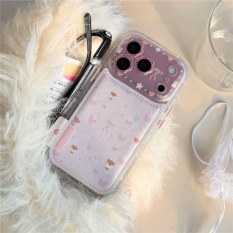 Ốp điện thoại TPU + PU họa tiết gấu thỏ cho iPhone 17 Pro max 16 Pro