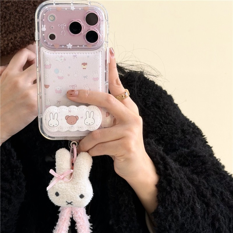 Ốp điện thoại TPU + PU họa tiết gấu thỏ cho iPhone 17 Pro max 16 Pro