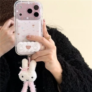 Ốp điện thoại TPU + PU họa tiết gấu thỏ cho iPhone 17 Pro max 16 Pro