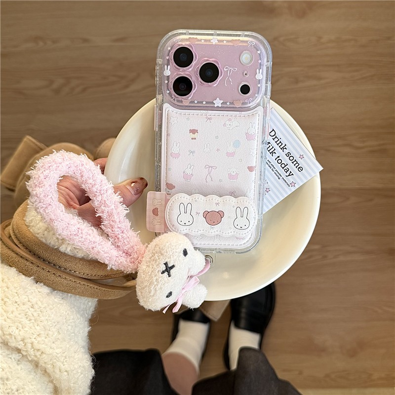 Ốp điện thoại TPU + PU họa tiết gấu thỏ cho iPhone 17 Pro max 16 Pro