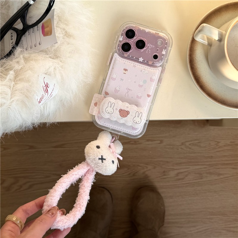 Ốp điện thoại TPU + PU họa tiết gấu thỏ cho iPhone 17 Pro max 16 Pro