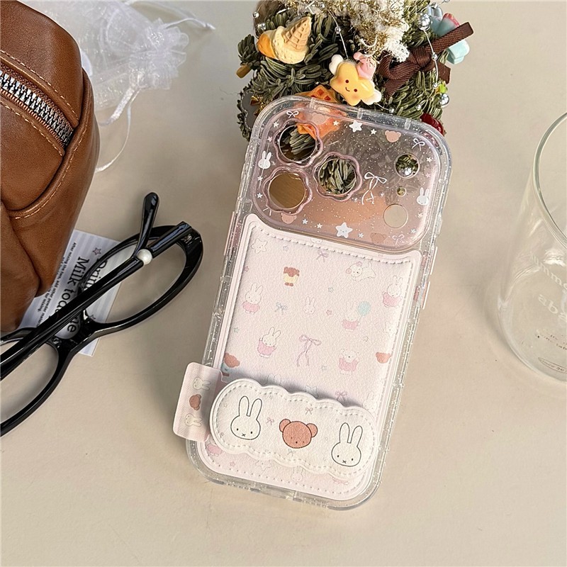 Ốp điện thoại TPU + PU họa tiết gấu thỏ cho iPhone 17 Pro max 16 Pro