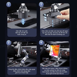 Giá đỡ cốc máy tính bảng trên ô tô SEAMETALLIUM 360° Xoay cánh tay có thể điều chỉnh Giá đỡ máy tính bảng xe tải đa năng