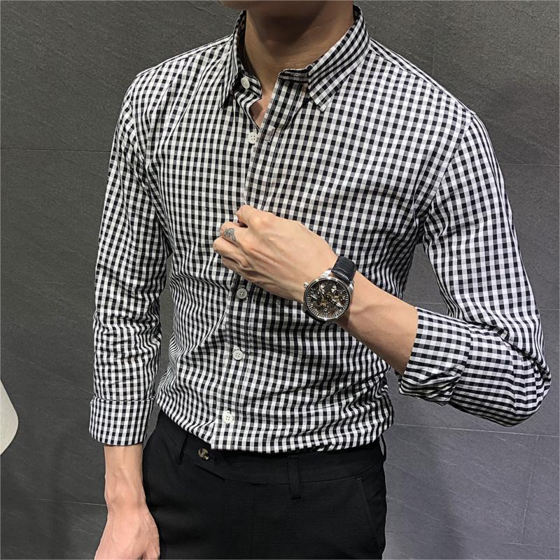 Áo sơ mi dài tay nam màu đen sọc đỏ công sở Áo sơ mi công sở thông thường