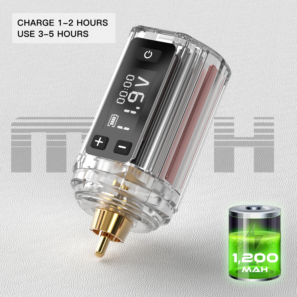 Pin bút xăm có thể sạc lại Wormhole 1200mAh cung cấp thời lượng pin 3-5 giờ, có thiết kế nhẹ, điện áp có thể điều chỉnh và nhiều chế độ hoạt động.