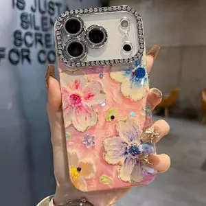 Ốp lưng cứng hình ống kính lấp lánh / Tranh sơn dầu hoa tương thích cho iPhone 13 14 pro max 15 pro max 16 pro max 17 Pro max