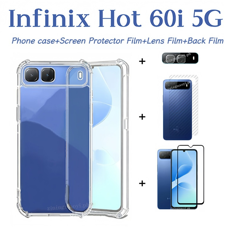 Ốp điện thoại trong suốt mềm chống sốc 4in1 Infinix Hot 60i 5G cho Infinix Hot 60i 4G 60Pro 50i hot 50 Phim kính cường lực và phim ống kính và phim mặt sau