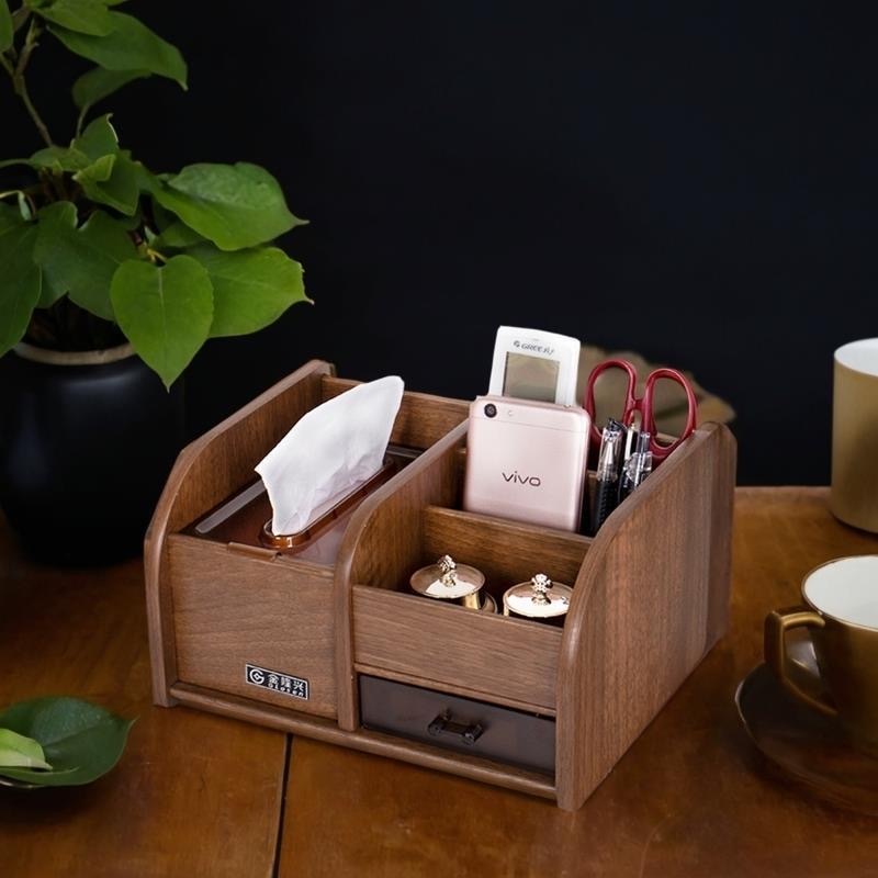 Hộp đựng khăn giấy CASEGRACE chất liệu gỗ óc chó đa năng sang trọng cao cấp dành cho bàn cà phê bàn làm việc