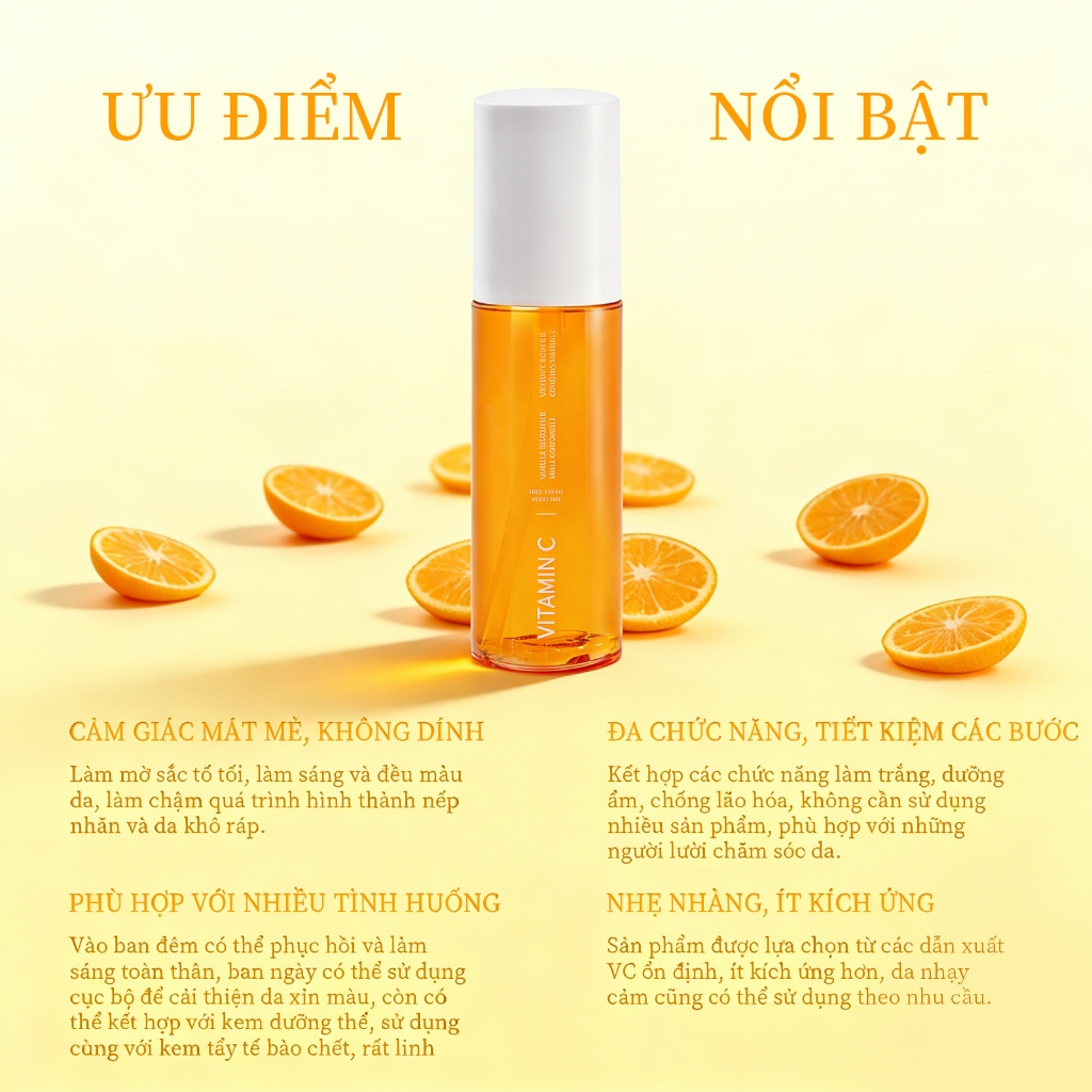 Body Oil Dầu dưỡng thể Vitamin C 120ml,Làm săn chắc da,làm sáng da,làm mờ nếp nhăn,thấm nhanh.