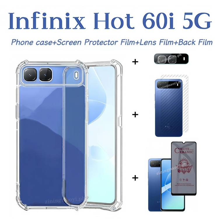 Ốp điện thoại trong suốt mềm chống sốc 4in1 Infinix Hot 60i 5G cho Infinix Hot 60i 4G 60Pro 50i hot 50 Infinix Hot 60 Pro Phim riêng tư + phim ống kính + phim mặt sau