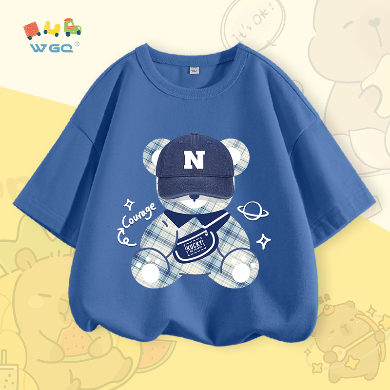 W.G.Q Áo thun bé trai , vải 100% Cotton mềm mại thoải mái , thoáng khí thấm mồ hôi in hình gấu
