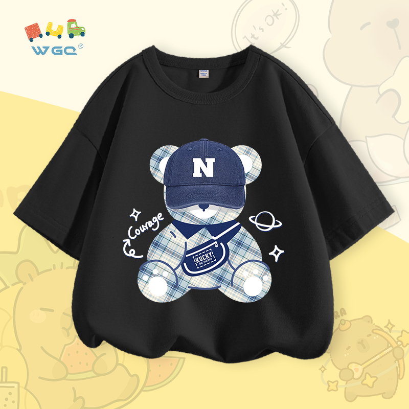 W.G.Q Áo thun bé trai , vải 100% Cotton mềm mại thoải mái , thoáng khí thấm mồ hôi in hình gấu