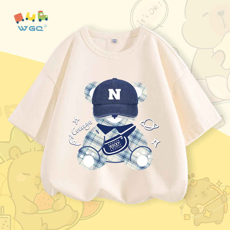 W.G.Q Áo thun bé trai , vải 100% Cotton mềm mại thoải mái , thoáng khí thấm mồ hôi in hình gấu