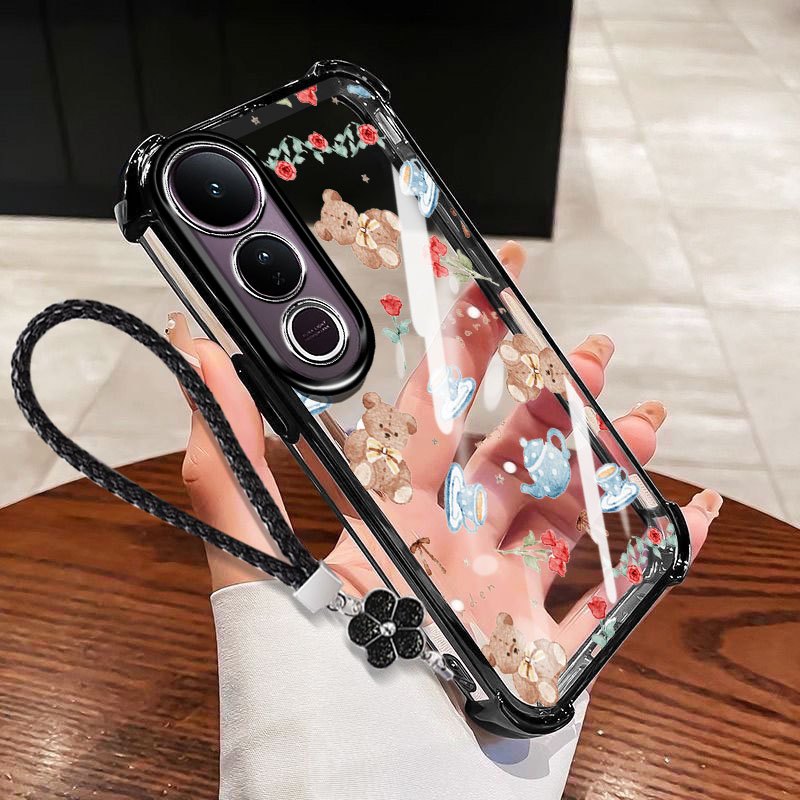 Ốp Điện Thoại YBD Cho Vivo V70 Elite V70FE V60 Lite V60E Y200 Y300 V40 Lite V50 Lite V50E V40 V30 Pro Trong Suốt Chống Rơi Vỏ Mềm Dây Treo Gấu Dễ Thương