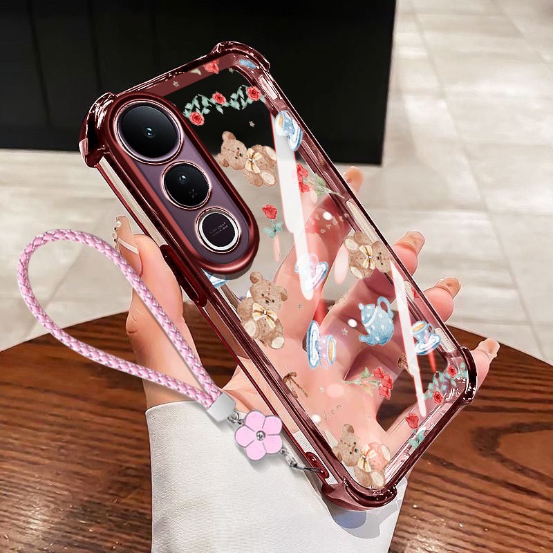 Ốp Điện Thoại YBD Cho Vivo V70 Elite V70FE V60 Lite V60E Y200 Y300 V40 Lite V50 Lite V50E V40 V30 Pro Trong Suốt Chống Rơi Vỏ Mềm Dây Treo Gấu Dễ Thương