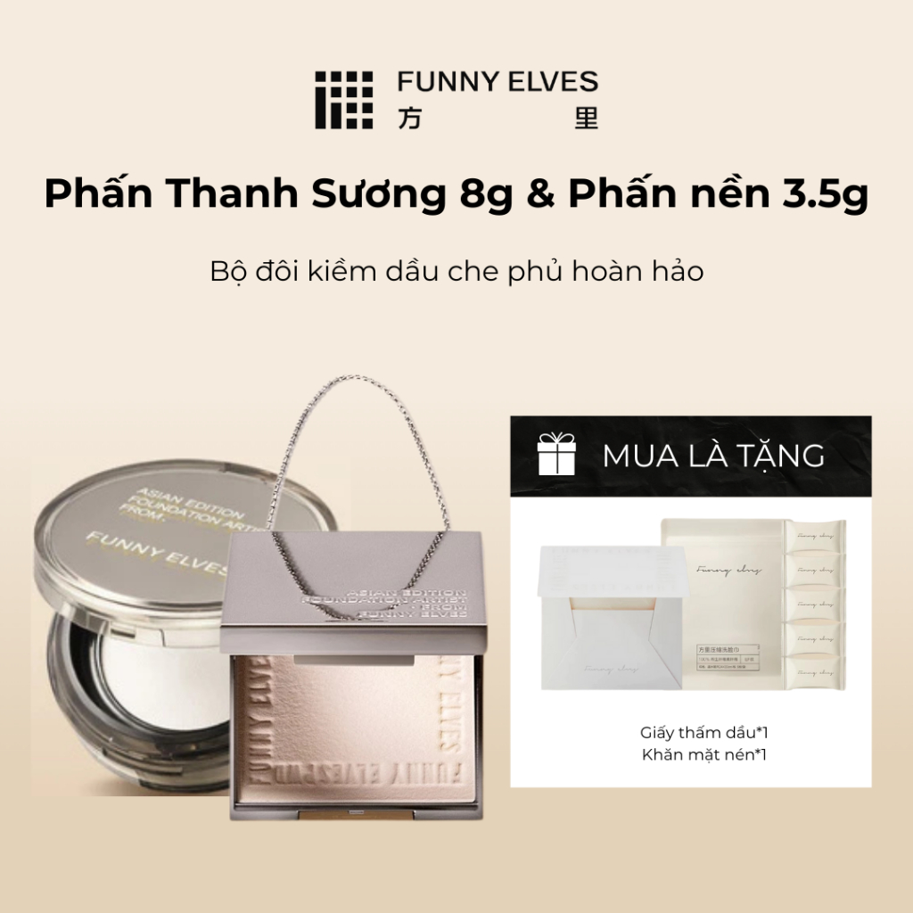 Funny Elves Phấn Phủ Thanh Sương 8g + Phấn Nền Vân Sương 3,5g – Kiểm Soát Dầu, Mờ Lỗ Chân Lông, Matte Radiance
