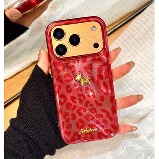 Hàn Quốc 3D Ngựa Vàng Họa Tiết Da Báo Đỏ Hai Lớp Imd Ốp Lưng Điện Thoại iPhone 17Promax 17pro 14 15 16 Pro Max 13 Chống Sốc Nữ Điện Thoại Di Động
