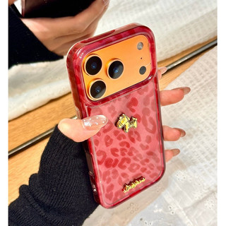 Hàn Quốc 3D Ngựa Vàng Họa Tiết Da Báo Đỏ Hai Lớp Imd Ốp Lưng Điện Thoại iPhone 17Promax 17pro 14 15 16 Pro Max 13 Chống Sốc Nữ Điện Thoại Di Động