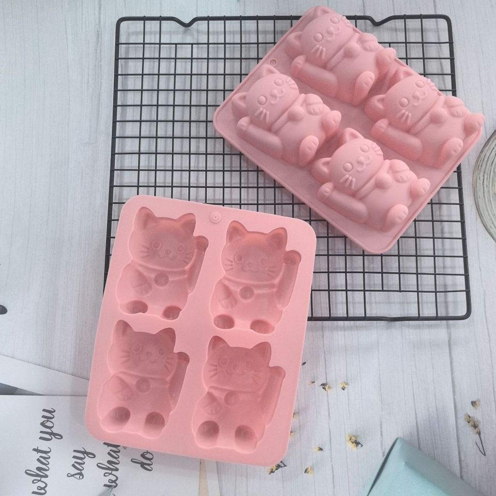 4 Khoang Mèo May Mắn Mô Hình Khuôn Silicon Bánh Sô Cô La Khuôn Nướng Bánh Silicon Khay Đá Khối Khay Thơm Thạch Cao Khuôn Xà Phòng Handmade Khuôn DIY Epoxy