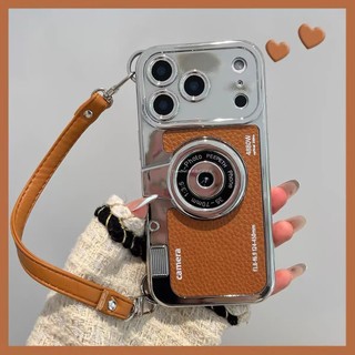 Sang Trọng Mạ 3D Camera Da Wrsit Dây Đeo Ốp Lưng Điện Thoại iPhone 17Promax 17Pro 16Promax 12 13 14 15 Pro Max Chống Sốc Nam Nữ Vỏ Di Động