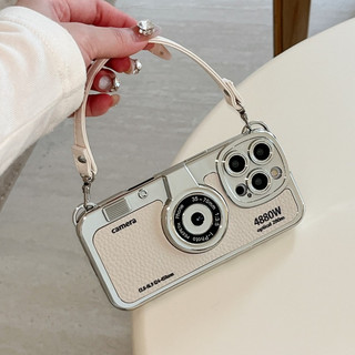 Sang Trọng Mạ 3D Camera Da Wrsit Dây Đeo Ốp Lưng Điện Thoại iPhone 17Promax 17Pro 16Promax 12 13 14 15 Pro Max Chống Sốc Nam Nữ Vỏ Di Động