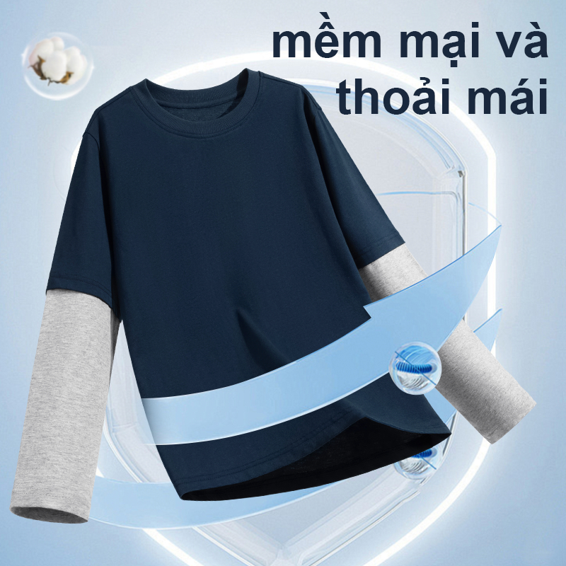 W.G.Q Áo thun dài tay bé trai , vải Cotton 100% mềm mại thoải mái , có in hình gấu