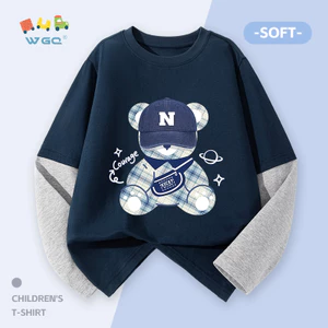 W.G.Q Áo thun dài tay bé trai , vải Cotton 100% mềm mại thoải mái , có in hình gấu