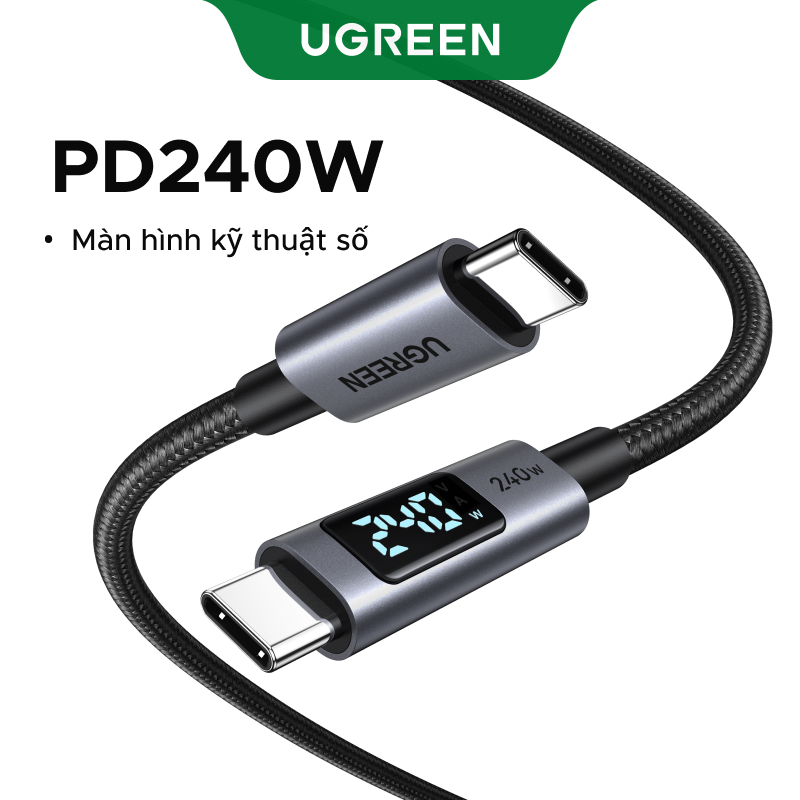 Cáp dữ liệu sạc UGREEN 240W USB 2.0 USB-C sang USB-C Cáp hiển thị kỹ thuật số bện bằng nhôm Tương thích với dòng iPhone 17 / 16 / 15