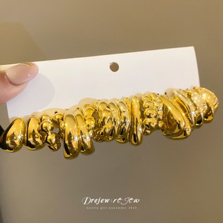 DREJEW Bộ Bông Tai Kết Cấu Vàng Nữ Vòng Bông Tai & Nhẫn Thời Trang Hàng Ngày Hợp Thời Trang Phụ Kiện Thời Trang