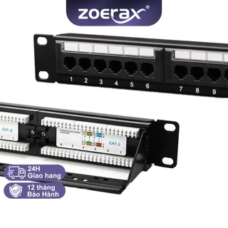ZoeRax Patch Panel 1U 24 Cổng Cat6/Cat5E/Cat5 RJ45 UTP | Kết Nối Mạng 19 Inch Thanh Hậu Tháo Rời